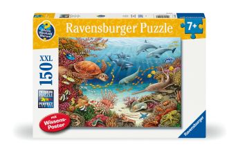 Children's Books and Games Ravensburger Kinderpuzzle 13411 - Meerestiere am Korallenriff - Wieso? Weshalb? Warum? Puzzle 150 Teile XXL + Wissensposter, für Kinder ab 7 Jahren Ravensburger Spiele