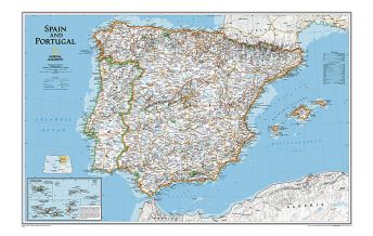 Poster and Wall Maps Spain & Portugal Classic laminated 1:2.074.000 National Geographic Society Maps