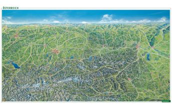Österreich Panoramakarte, Sommer / Winter, Poster metallbestäbt, freytag & berndt Freytag-Berndt und Artaria