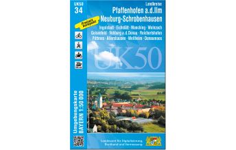 Hiking Maps Bavaria UK50-34 Landkreise Pfaffenhofen a.d.Ilm, Neuburg-Schrobenhausen 1:50.000 LDBV