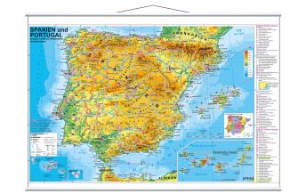Poster and Wall Maps Spanien und Portugal physisch - Wandkarte laminiert mit Metallbeleistung Stiefel GmbH