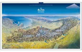 Poster and Wall Maps KOMPASS Panorama-Poster Die Alpen von Norden Kompass-Karten GmbH