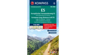 Weitwandern KOMPASS Wander-Tourenkarte Europäischer Fernwanderweg E5 Alpenüberquerung vom Bodensee bis Verona 1:50.000 Kompass-Karten GmbH