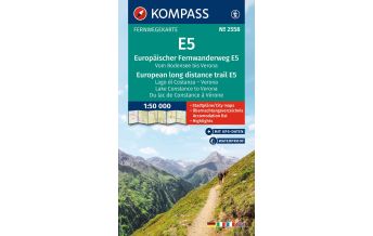 Long Distance Hiking KOMPASS Wander-Tourenkarte Europäischer Fernwanderweg E5 Alpenüberquerung vom Bodensee bis Verona 1:50.000 Kompass-Karten GmbH