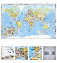 Weltkarte mit Ausschnitt Zentraleuropa zum Pinnen auf EasyPrint - Platte mit Wandhalterung Stiefel GmbH