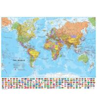 Poster und Wandkarten Maps International Planokarte Metallbestäbt - Medium World Wall Map laminated (political) - with flags Maps International