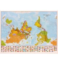 Weltkarten Maps International Wandkarte Weltkarte World Map Upside Down political laminated 1:30.000.000 - mit Flaggen Maps International
