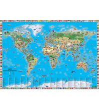 World Maps Weltkarte für Kinder, 1:20.000.000, Poster metallbestäbt, freytag & berndt KOMPASS freytag & berndt