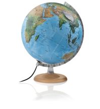 Globen R4 silver 3D-Doppelbild-Leuchtglobus, Fuß Buche natur u. silberfarbenerer  Metallmeridian Räthgloben 1917