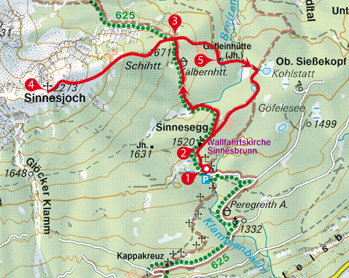 Karte Sinnesjoch Wanderung